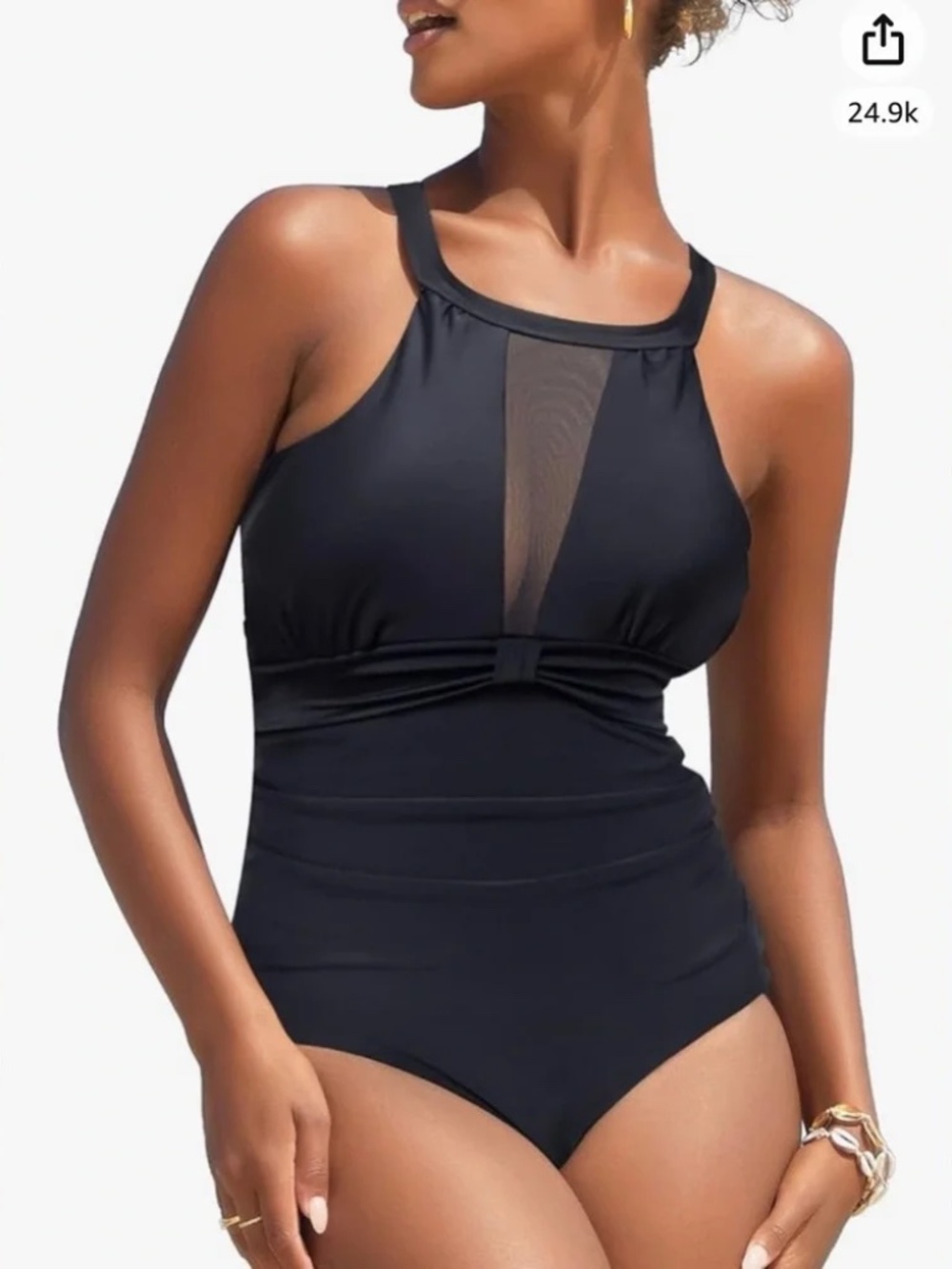 I2CRAZY women’s Elegant one piece mesh v-neck Black Swimsuit 2X
